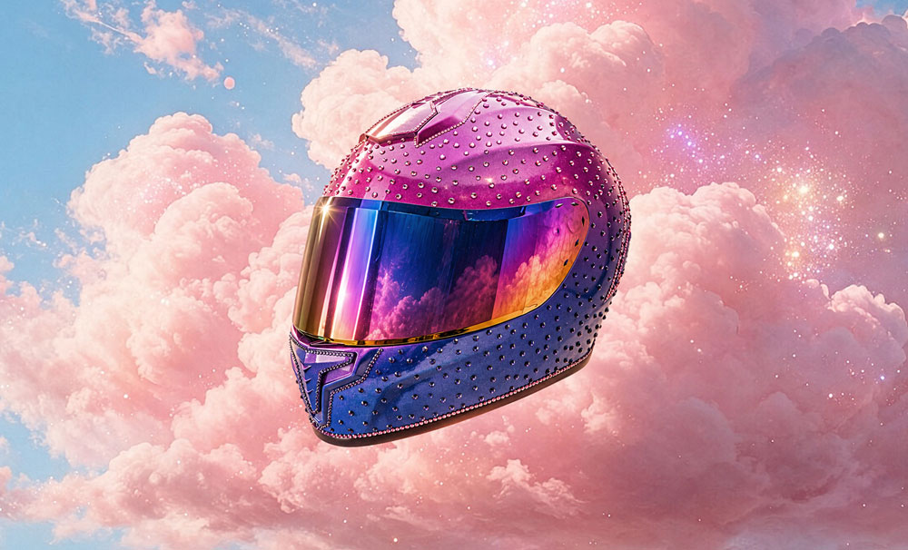 Zedd's rhinestone motorcycle helmet